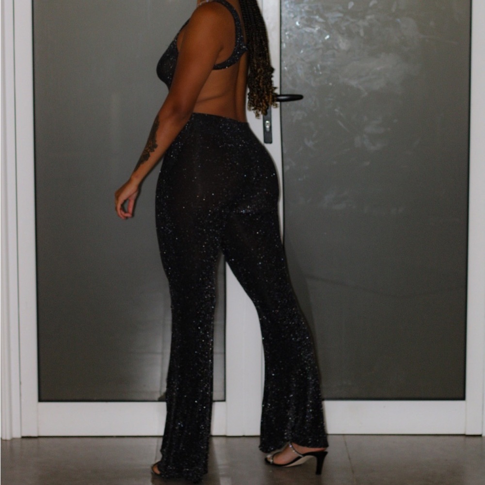Custom Fashjohn black & silver back less jumpsuit